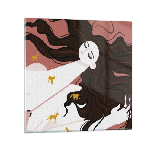 Schilderen op glas - Droom over een gouden paard - 70x70 cm