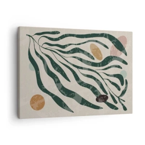 Schilderen op canvas - Organische lijnen en vormen in groen en beige - 70x50cm - Tussen het groen - Moderne wanddecoratie voor woonkamer en slaapkamer ARTTOR