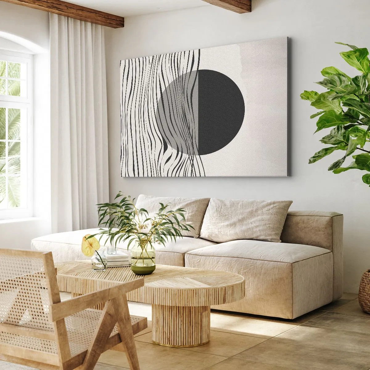Schilderen op canvas - Abstracte lijnen en geometrische vormen in gedempte kleuren - 70x50cm - Halve compositie - Moderne wanddecoratie voor woonkamer en slaapkamer ARTTOR