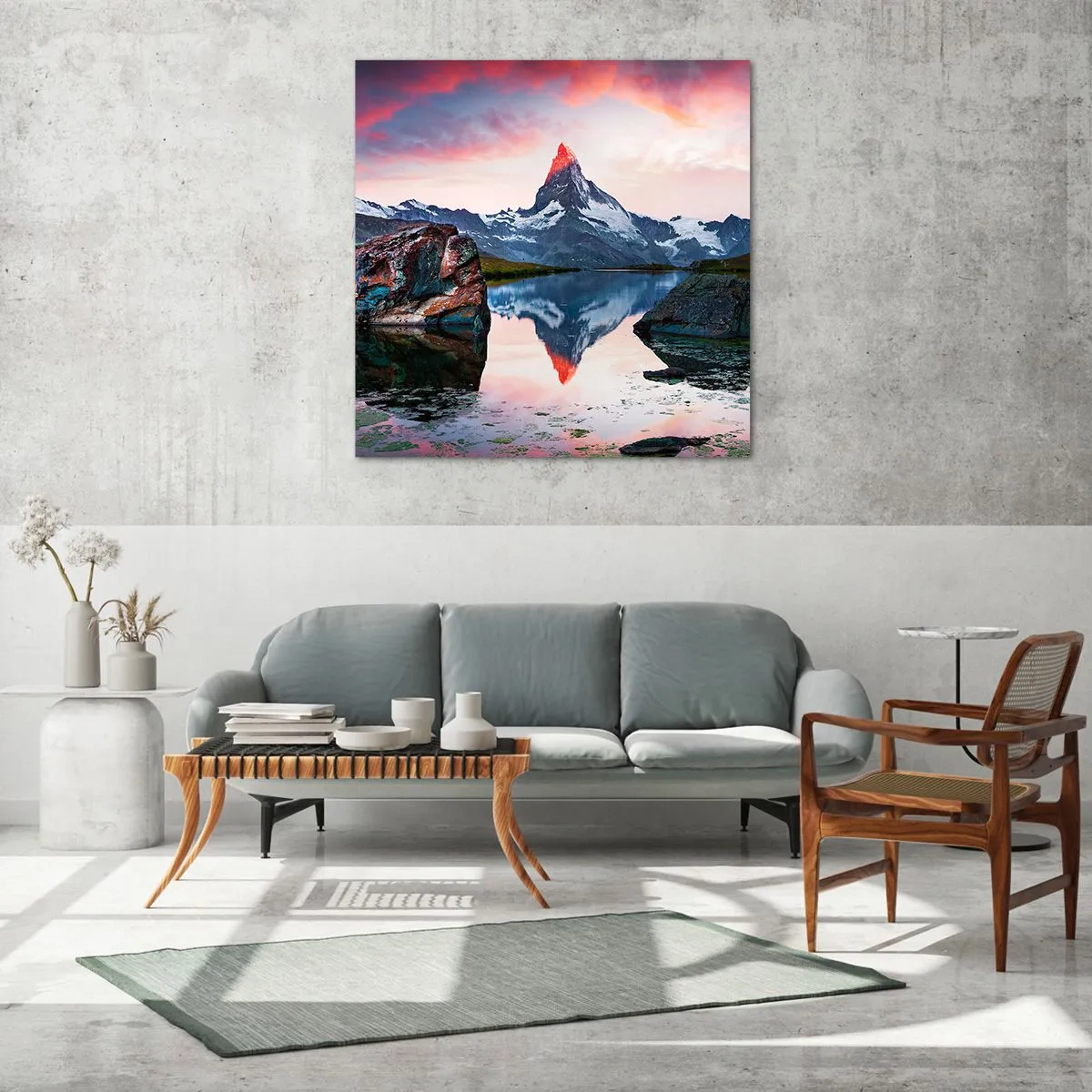 Schilderen op glas - Het hart van de bergen is heet - 70x70 cm