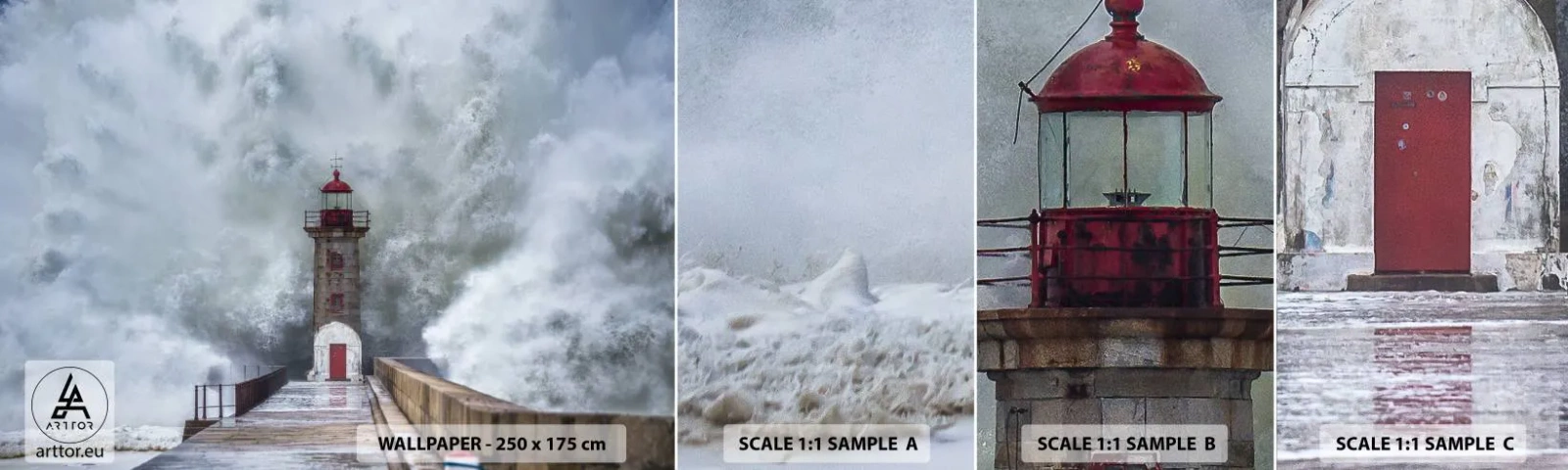 Fotobehang Staaltje Standard Eco - Het gebrul van het water, het geluid zal blazen - Vuurtoren, Landschap, Oceaan - 100x30 cm