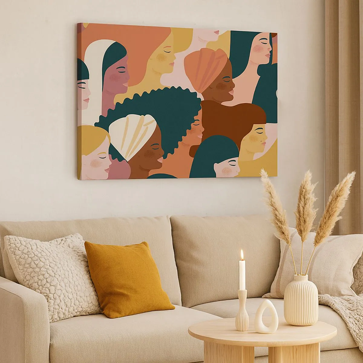 Schilderen op canvas - Kleurrijke profielen van vrouwen in verschillende stijlen - 70x50cm - Alleen vrouwelijkheid - Moderne wanddecoratie voor woonkamer en slaapkamer ARTTOR