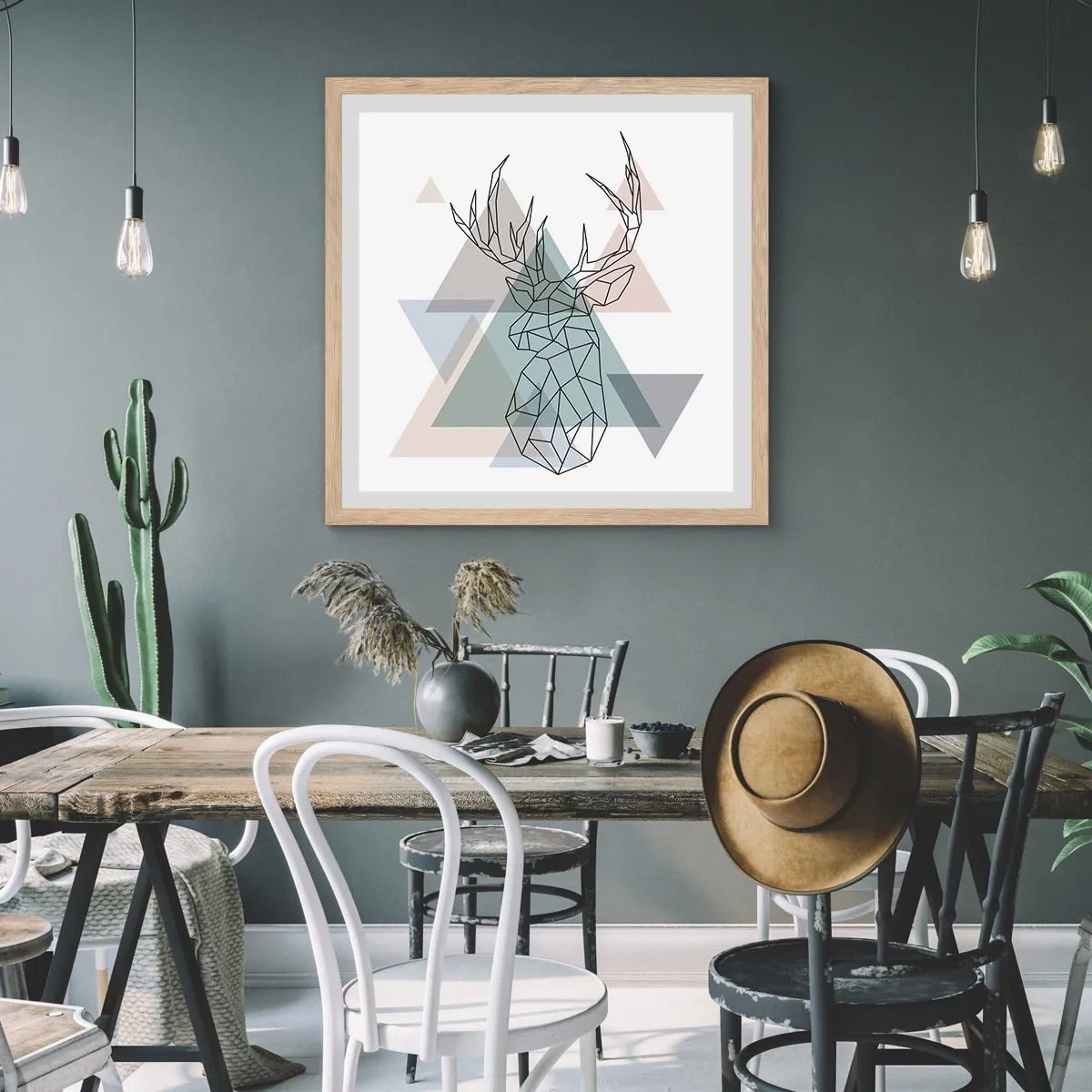 Een poster in een licht eiken lijst - In een geometrisch bos - 40x40 cm