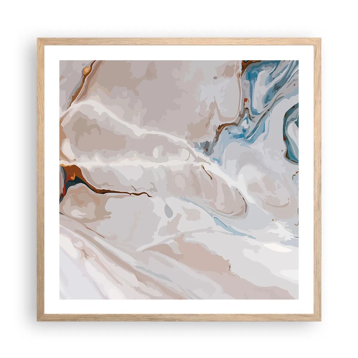 Een poster in een licht eiken lijst - Blauw kronkelt onder het wit - 60x60 cm