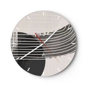 Wandklok - Klok - Geometrische compositie met lijnen en halve cirkels in grijstinten. - 30x30cm - Daar en terug - Moderne wanddecoratie voor woonkamer, keuken en slaapkamer ARTTOR