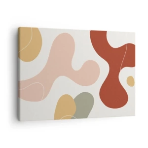Schilderen op canvas - Een abstracte compositie in pasteltinten met dynamische vormen. - 70x50cm - Kronkels of krullen? - Moderne wanddecoratie voor woonkamer en slaapkamer ARTTOR
