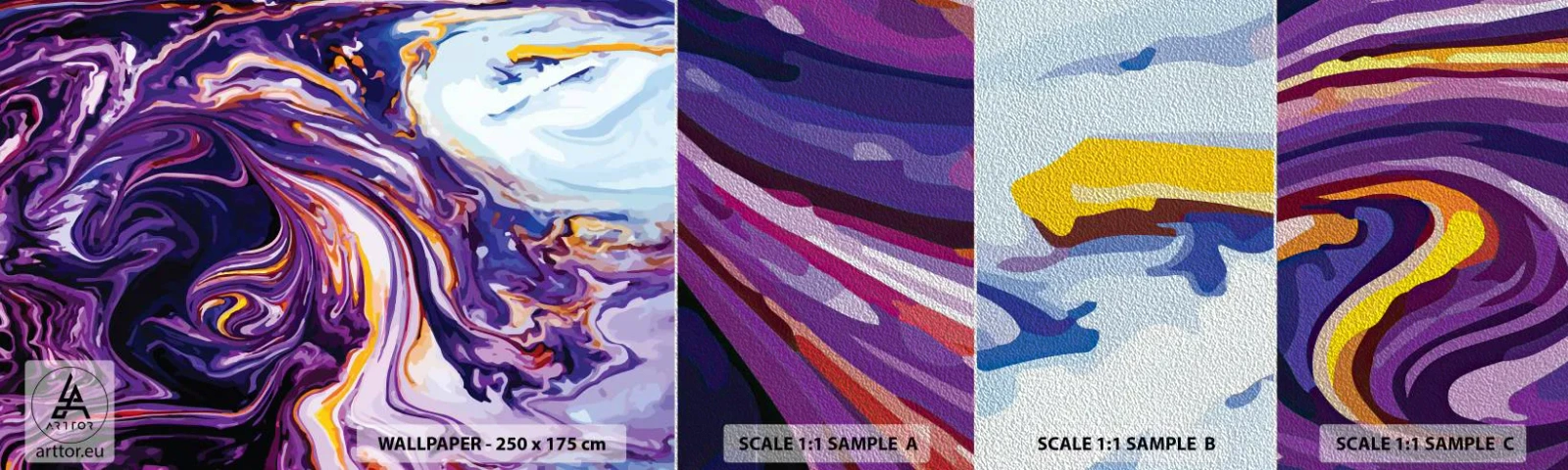 Fotobehang Monster Premium Sand - De vouw is paars geworden - Abstractie, Deel, Modern patroon - 100x30 cm