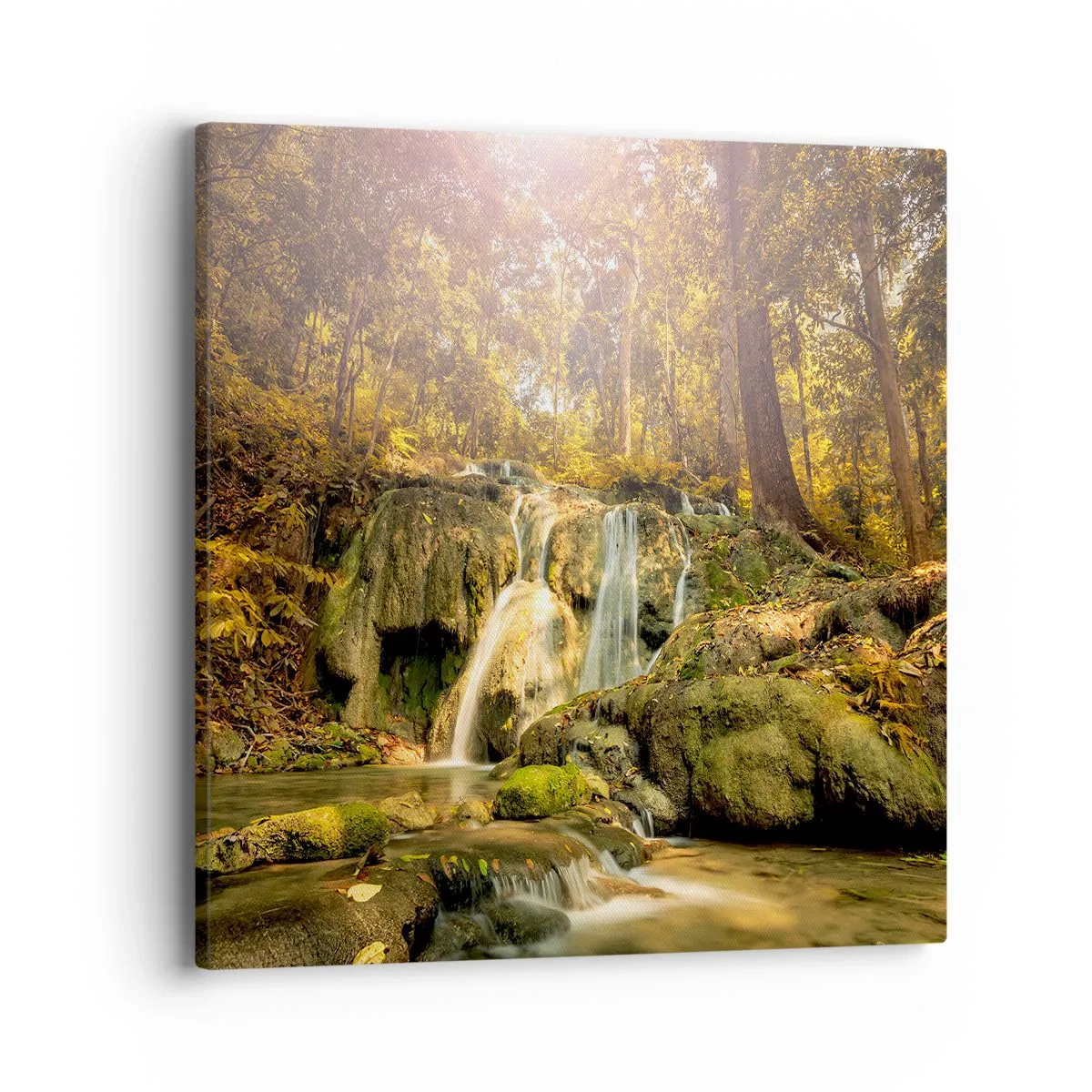 Schilderen op canvas - Boscascade in het groen - 40x40 cm