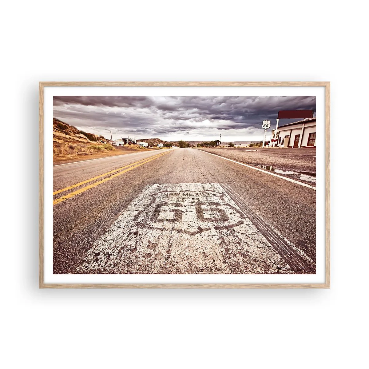 Een poster in een licht eiken lijst - Mother Road - een Amerikaanse legende - 100x70 cm