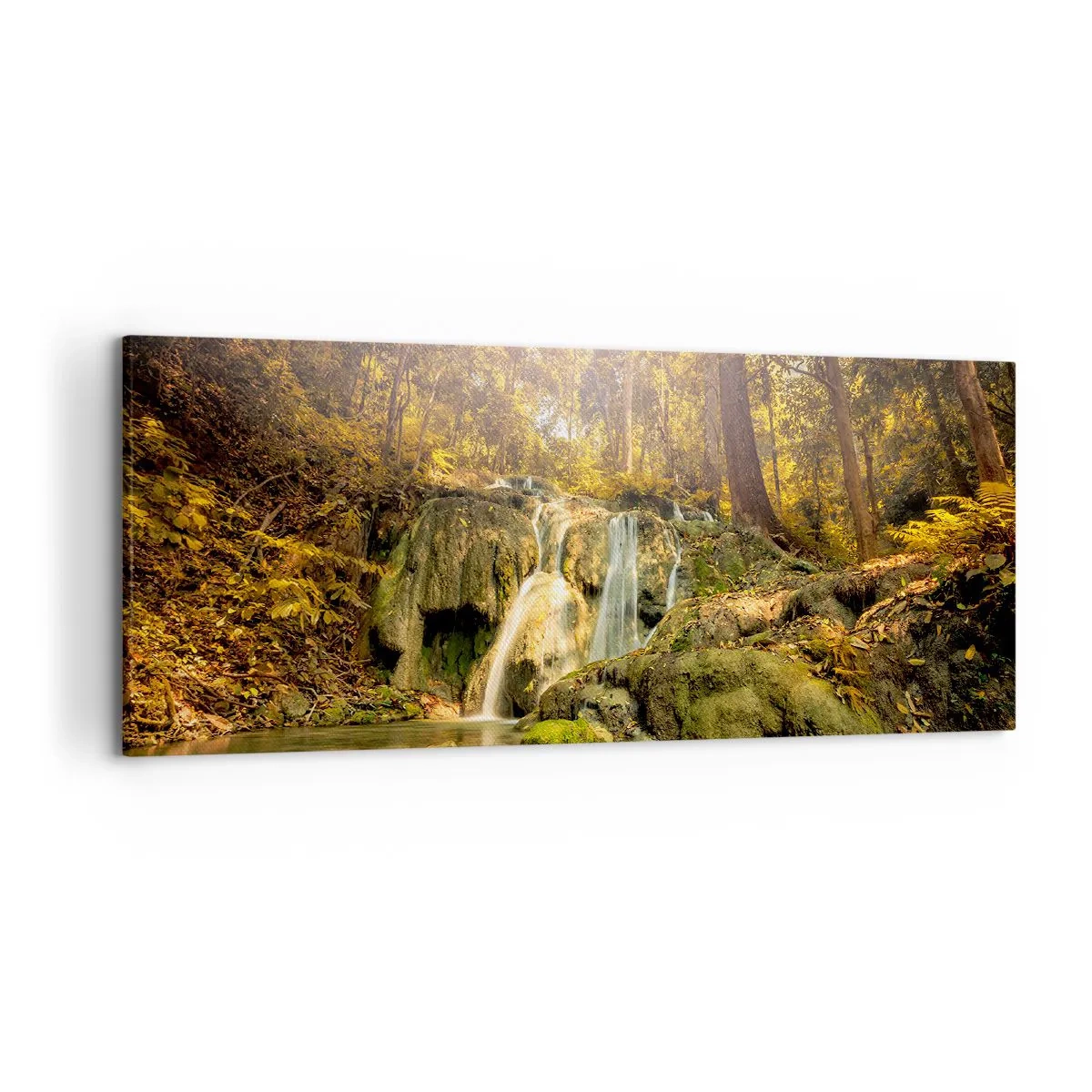 Schilderen op canvas - Boscascade in het groen - 120x50 cm