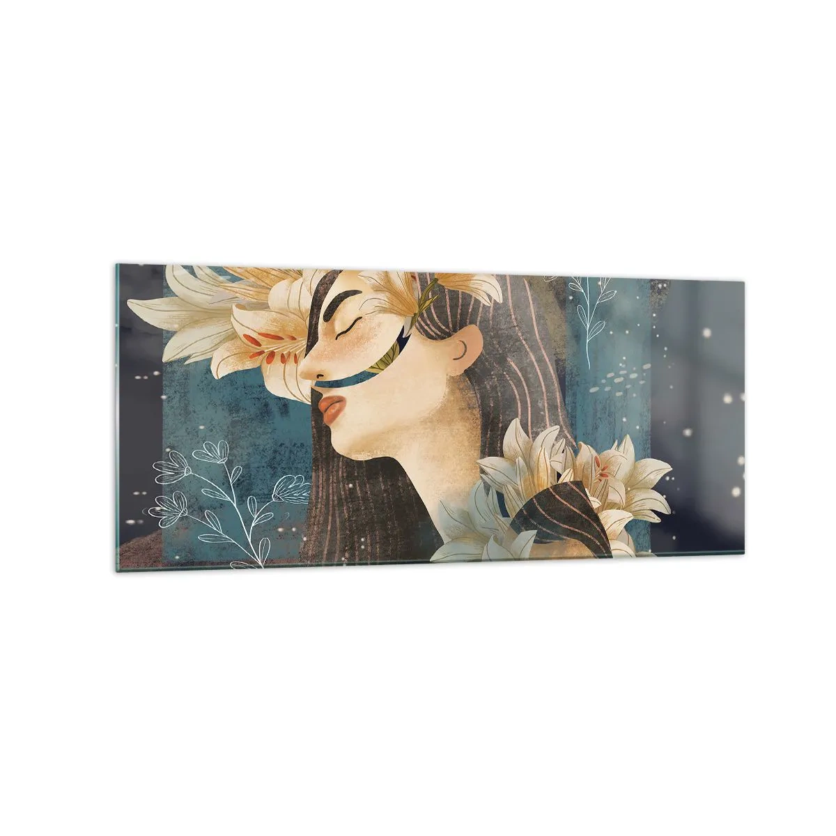 Schilderen op glas - Een sprookje over een prinses met lelies - 120x50 cm