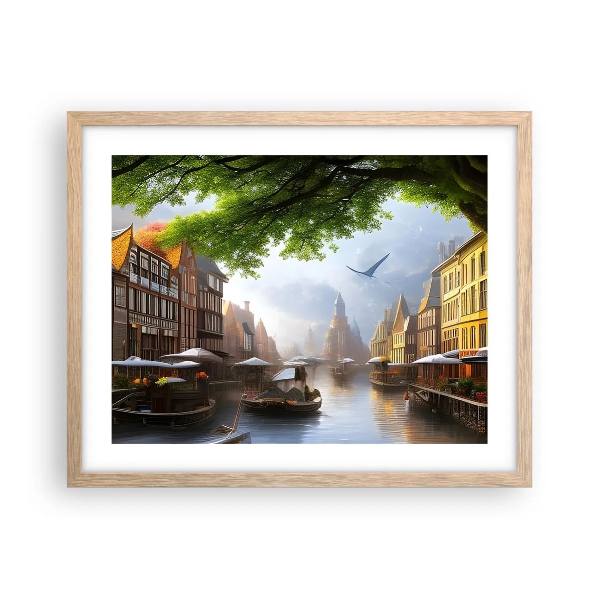 Een poster in een licht eiken lijst - Hollands stadsbeeld - 50x40 cm