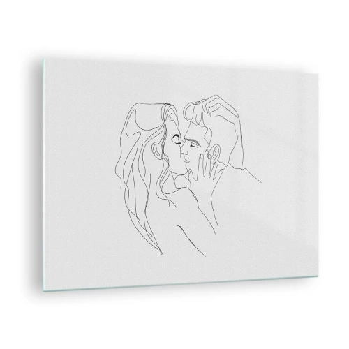 Schilderen op glas - Een minimalistische tekening van een stel in een romantische kus - 70x50cm - Dezelfde regel - Moderne wanddecoratie voor woonkamer en slaapkamer ARTTOR