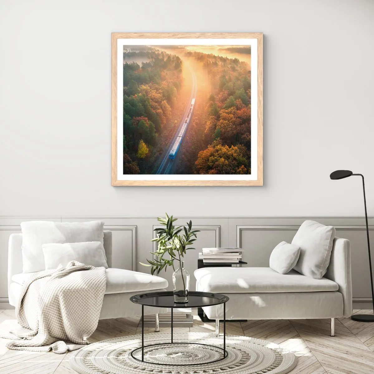 Een poster in een licht eiken lijst - Herfst reis - 60x60 cm