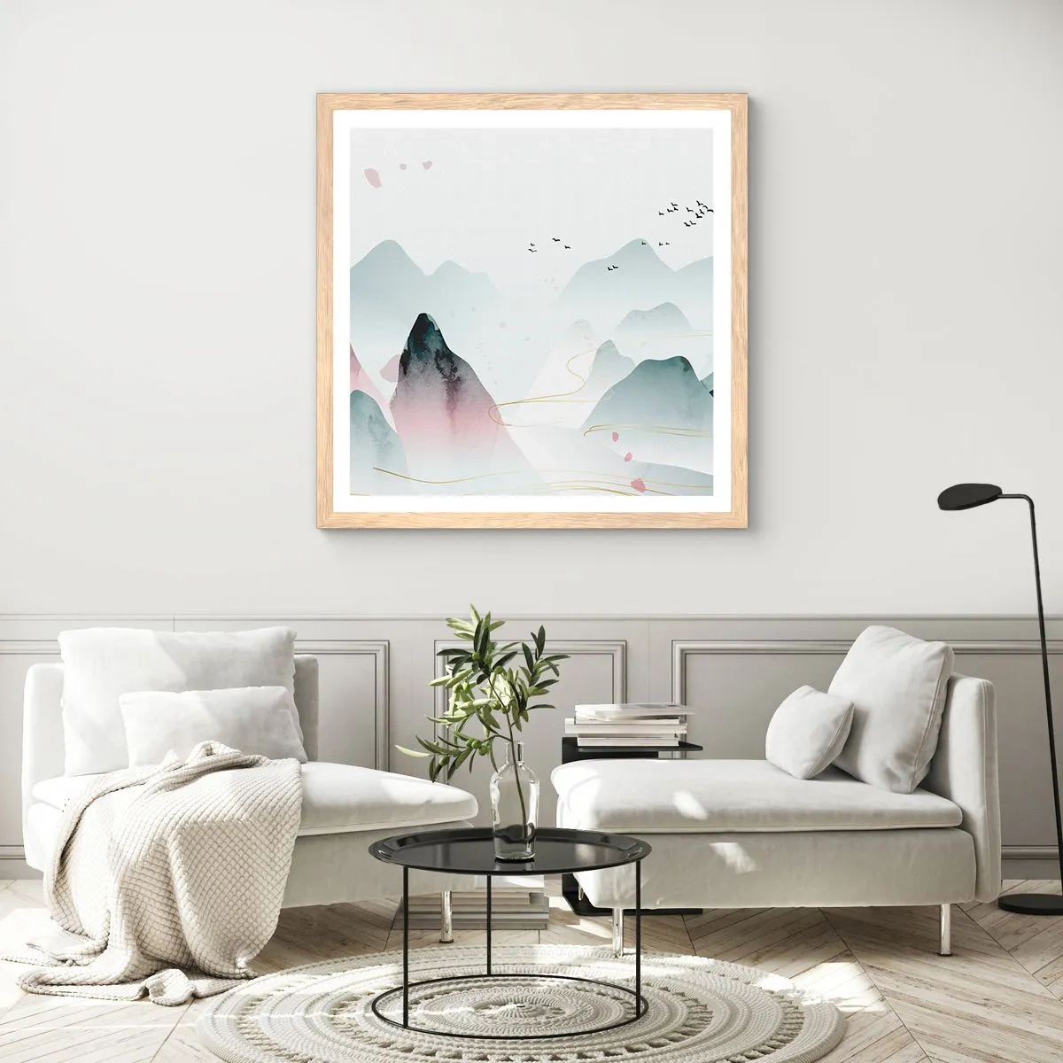 Een poster in een licht eiken lijst - Over de toppen - 40x40 cm