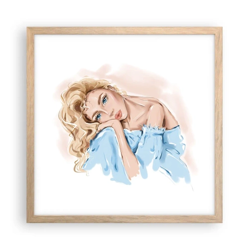 Een poster in een licht eiken lijst - Dromerig in het blauw - 40x40 cm