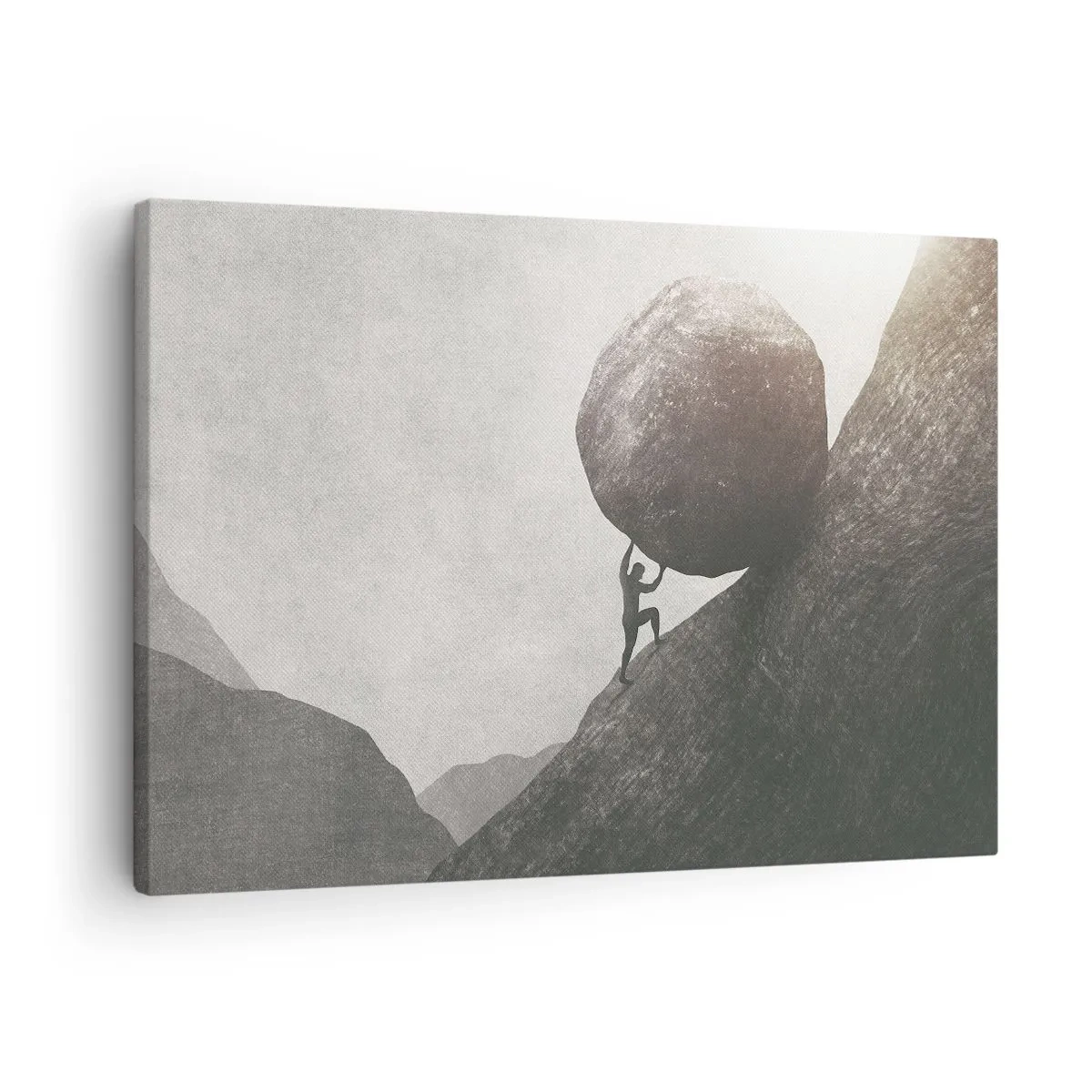 Schilderen op canvas - Een man beklimt een enorme rots op een heuvel - 70x50cm - Ik geloof tegen alle hoop in - Moderne wanddecoratie voor woonkamer en slaapkamer ARTTOR
