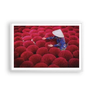 Poster in een witte lijst - In het rijstveld - 91x61 cm