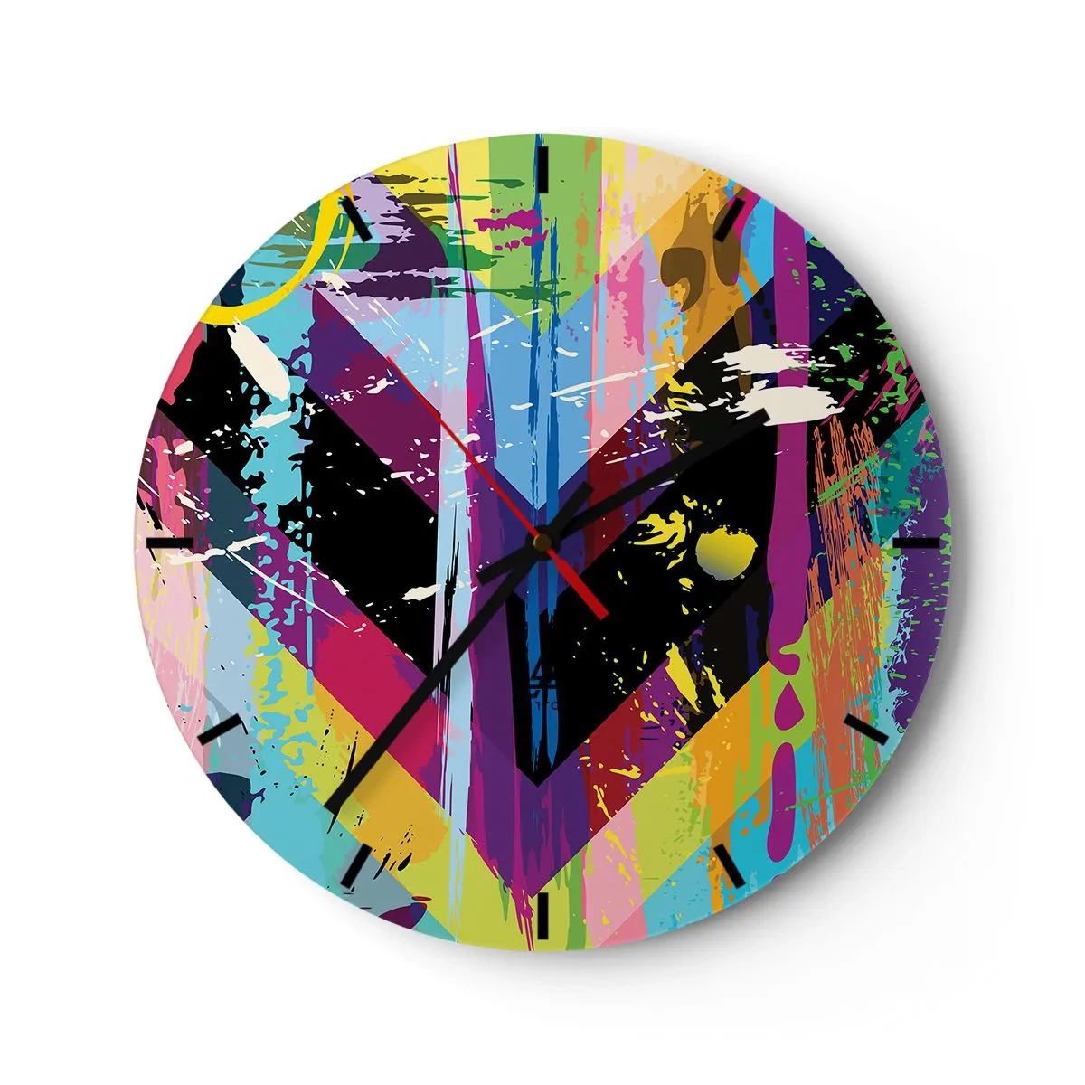 Wandklok - Klok - Wijzerplaat met geometrisch hartmotief in veelkleurige stijl - 30x30cm - Van boven naar beneden - Moderne wanddecoratie voor woonkamer, keuken en slaapkamer ARTTOR