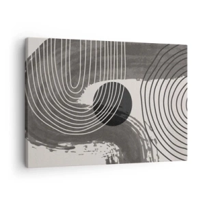 Schilderen op canvas - Geometrische lijnen en ovalen in monochrome tinten - 70x50cm - Het ovaal wint - Moderne wanddecoratie voor woonkamer en slaapkamer ARTTOR