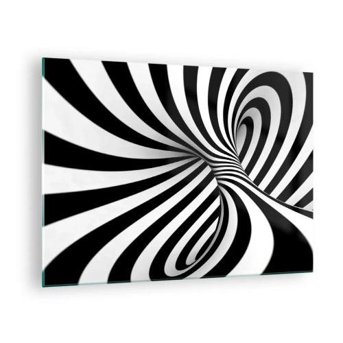 Schilderen op glas - Een zwart-witte spiraal creëert een dynamisch ruimtelijk effect. - 70x50cm - Compositie: dansende ruimte - Moderne wanddecoratie voor woonkamer en slaapkamer ARTTOR