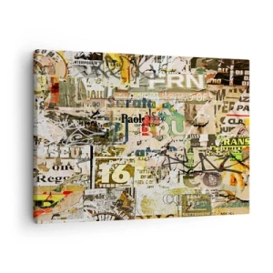 Schilderen op canvas - Een collage van fragmenten uit kranten en posters in een artistieke stijl. - 70x50cm - O, het gebeurt... - Moderne wanddecoratie voor woonkamer en slaapkamer ARTTOR
