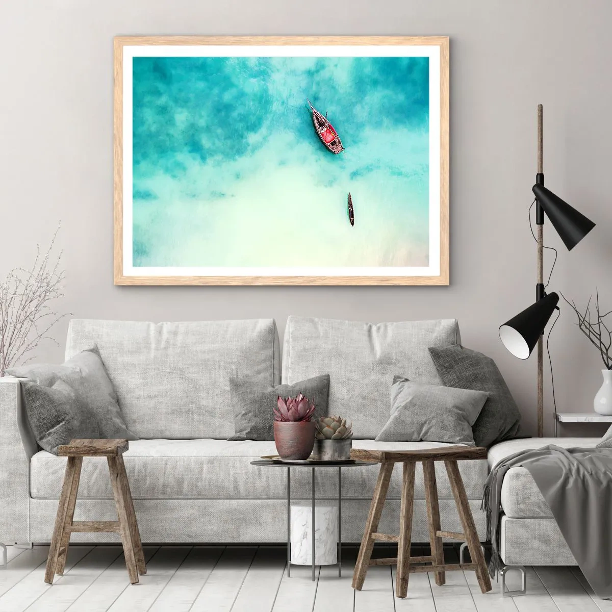 Een poster in een licht eiken lijst - Want op de stranden van Zanzibar, wanneer het teveel aan water ... - 91x61 cm