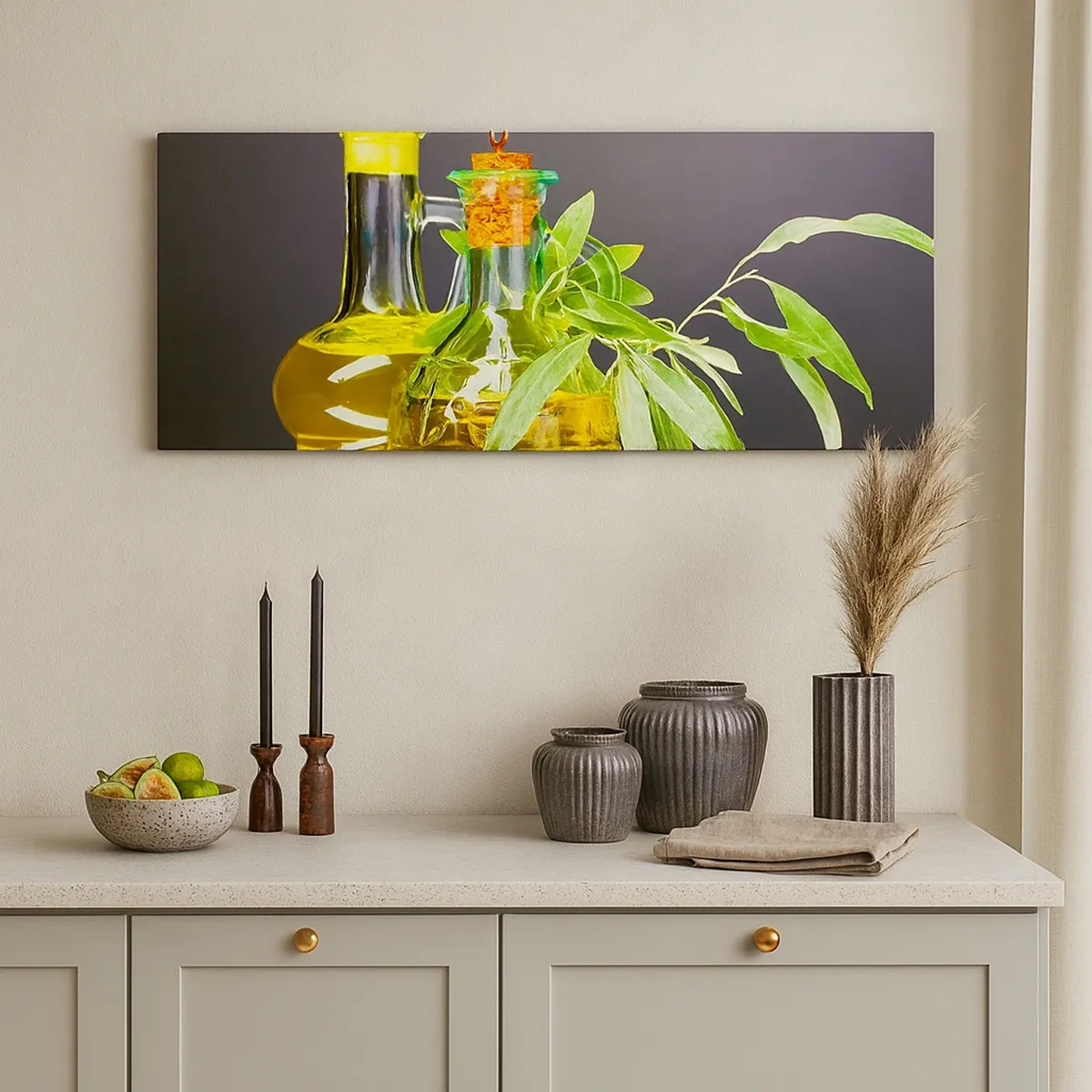 Schilderen op canvas - Stilleven met olijven en olijfolie - 30x30 cm