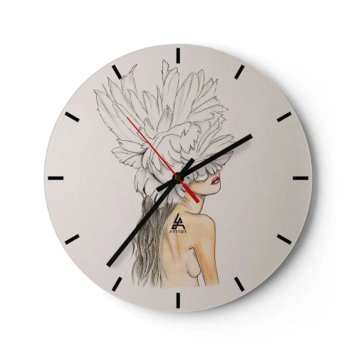 Wandklok - Klok - Portret van een vrouw met een pluim voor haar ogen - 30x30cm - gekroonde schoonheid - Moderne wanddecoratie voor woonkamer, keuken en slaapkamer ARTTOR