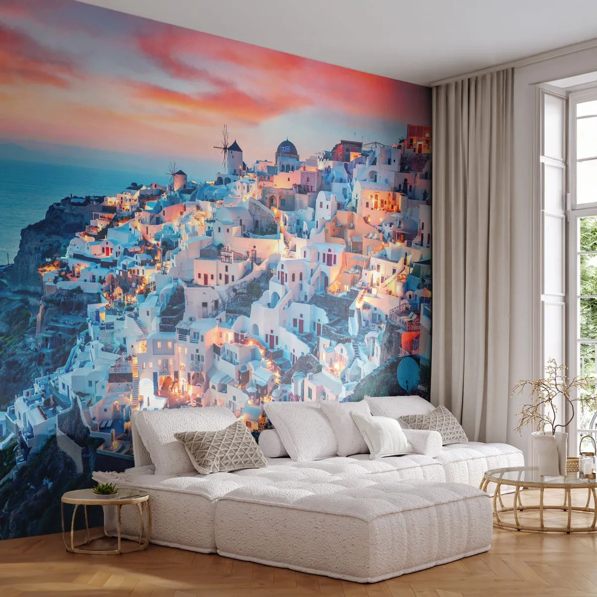 Fotobehang Premium Sand - Je geweldige Griekse vakantie - Landschap, Griekenland, Santorini - 100x70 cm