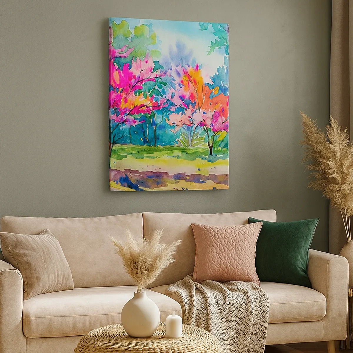 Schilderen op canvas - Regenboogtuin in het lentelicht - 50x70 cm