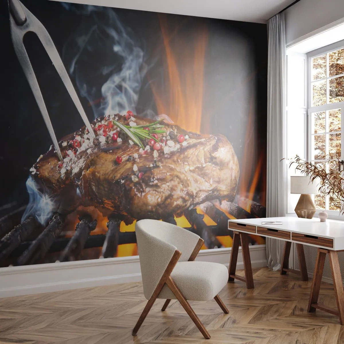 Fotobehang Premium Canvas - Sappig en geurig - Gastronomie, biefstuk, Grill - 250x175 cm