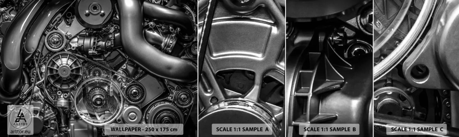 Fotobehang Monster Zelfklevend Deluxe Sticker - De poëzie van mechanica - Motor, Monteur, Metaal - 100x30 cm