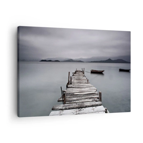 Schilderen op canvas - Een houten brug die naar het kalme wateroppervlak van het meer leidt - 70x50cm - Je kunt morgen gaan - Moderne wanddecoratie voor woonkamer en slaapkamer ARTTOR