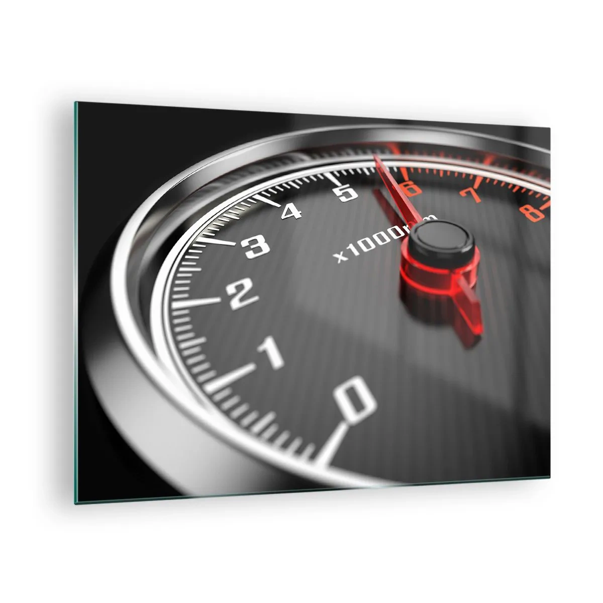 Schilderen op glas - Toerenteller in een sportwagen met een rode aanduiding - 70x50cm - Geef vol gas - Moderne wanddecoratie voor woonkamer en slaapkamer ARTTOR