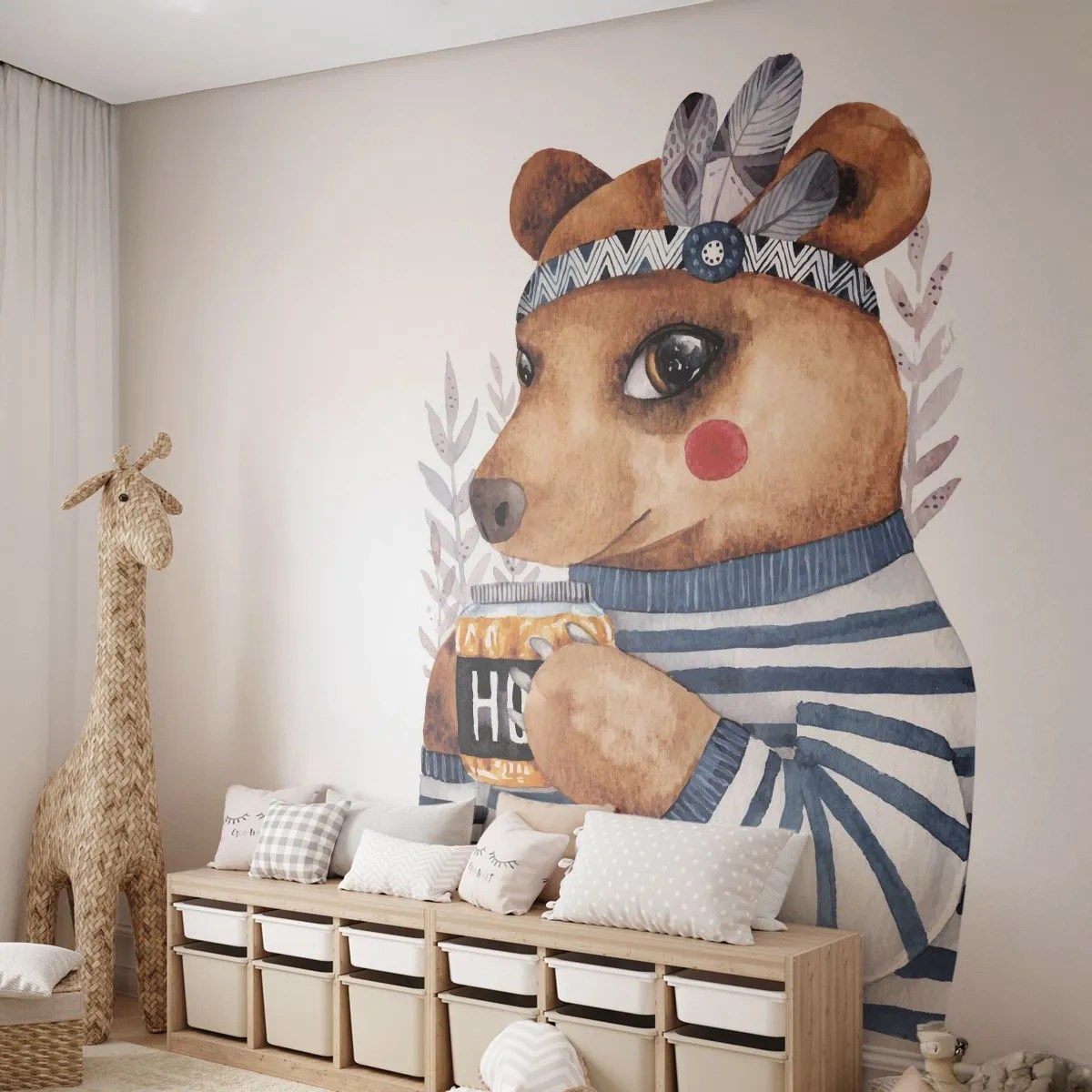 Fotobehang Premium Canvas - Zoete beer - Abstractie, Voor kinderen, Beer - 450x315 cm