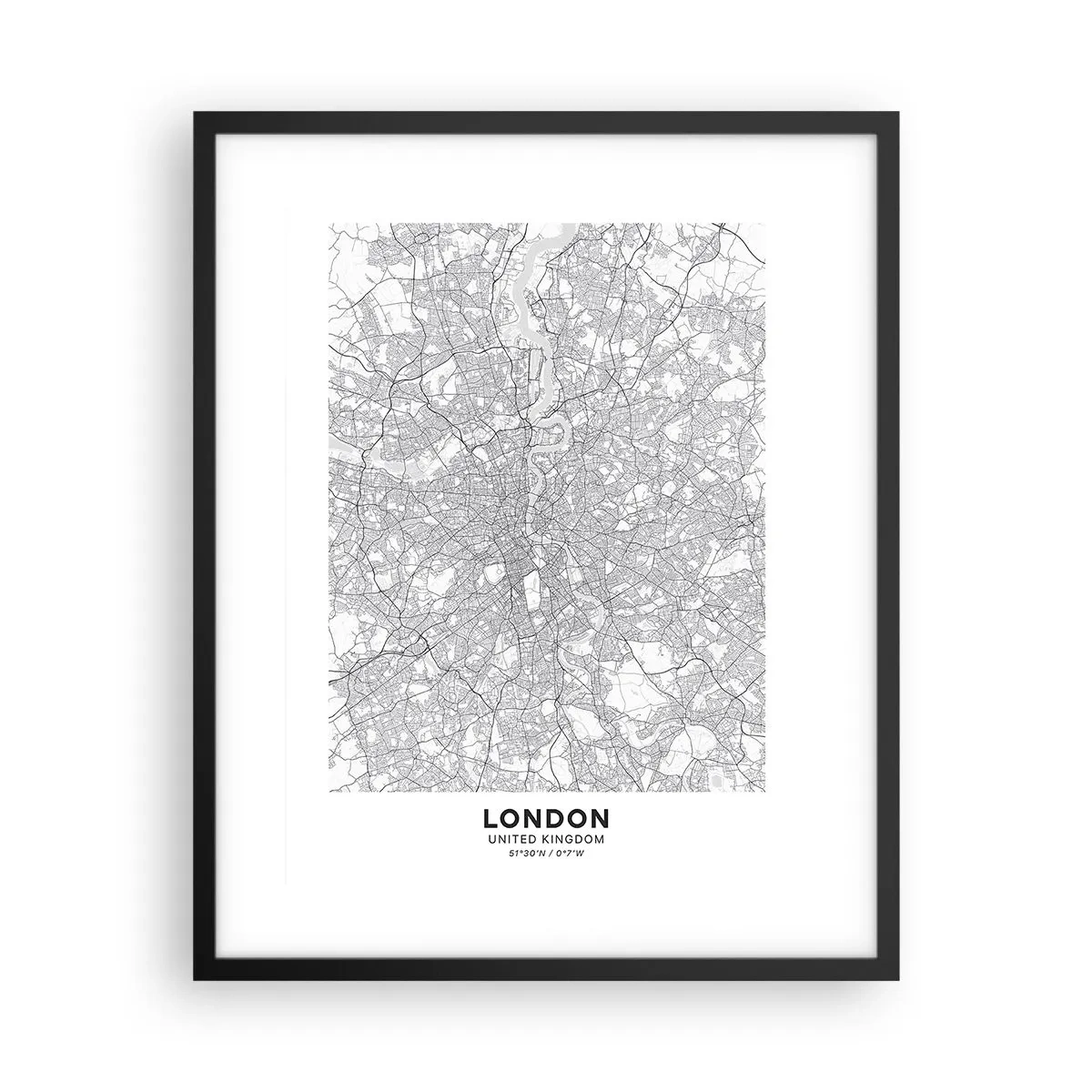 Poster in een zwarte lijst - Kaart van het doolhof van Londen - 40x50 cm