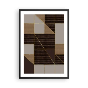 Poster in een zwarte lijst - Geometrische compositie in bruine en gouden tinten - 50x70cm - Een mozaïek van bruin en goud - Moderne wanddecoratie voor woonkamer en slaapkamer ARTTOR