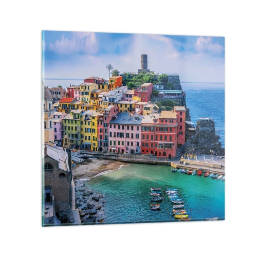 Schilderen op glas - Mediterrane magische stad - 60x60 cm