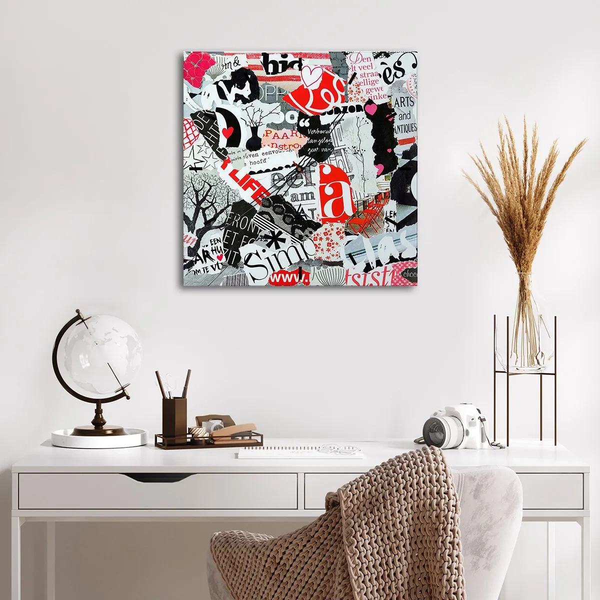 Wandklok - Klok - Hipster-collage - 30x30 cm