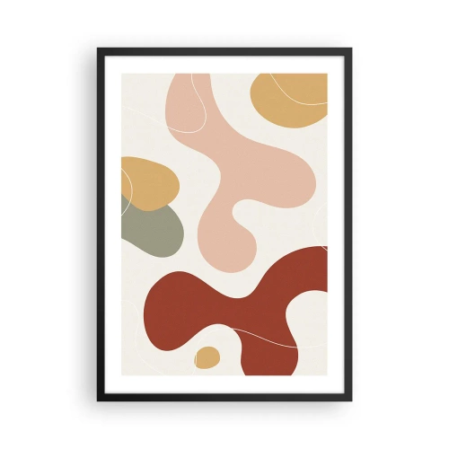 Poster in een zwarte lijst - Een abstracte compositie in warme pasteltinten. - 50x70cm - Kronkels of krullen? - Moderne wanddecoratie voor woonkamer en slaapkamer ARTTOR
