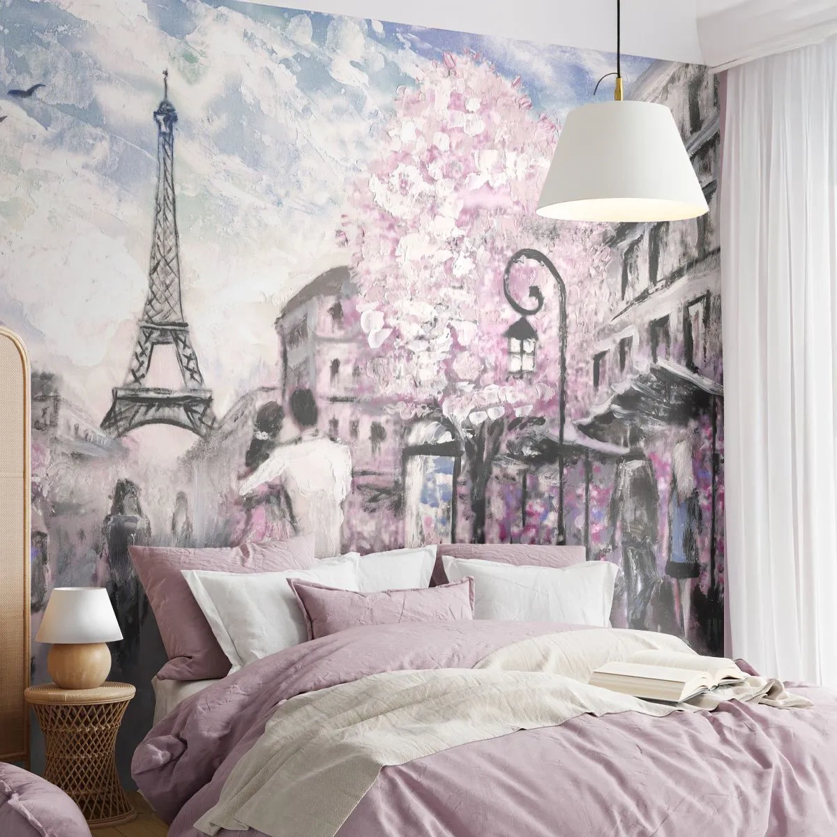 Zelfklevend Fotobehang Deluxe Sticker - Hoe verliefd te worden is alleen in ... - Stad, Eiffeltoren, Parijs - 250x175 cm