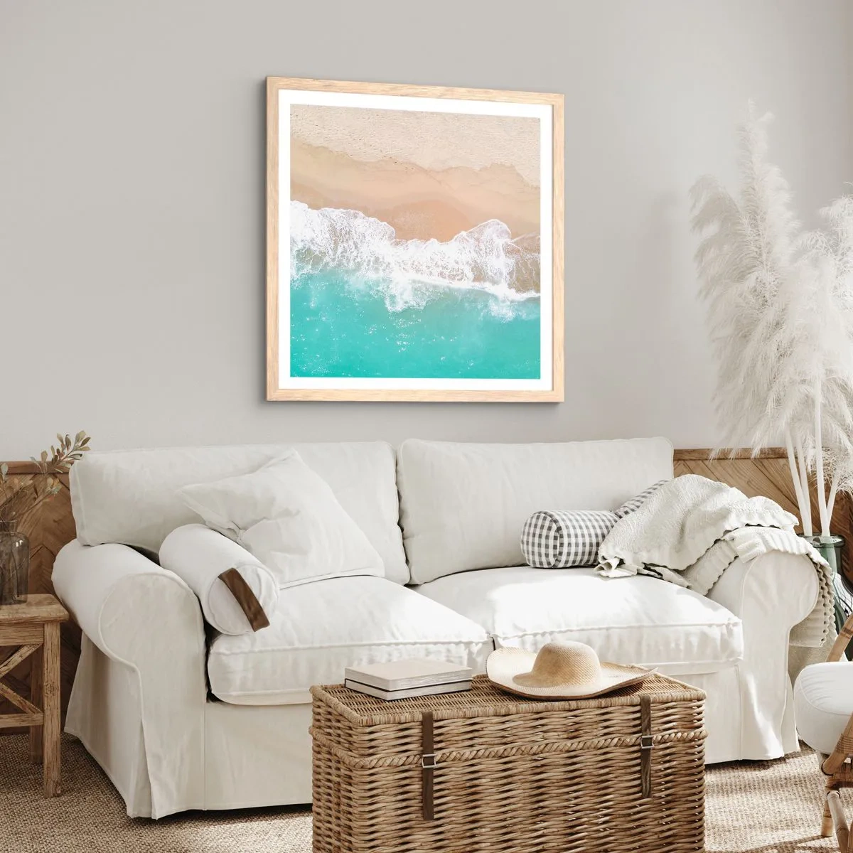 Een poster in een licht eiken lijst - Een strelende aanraking - 40x40 cm