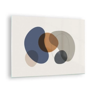 Schilderen op glas - Kleurrijke abstracte vlekken in tinten marineblauw en bruin - 70x50cm - Kleur druppels - Moderne wanddecoratie voor woonkamer en slaapkamer ARTTOR