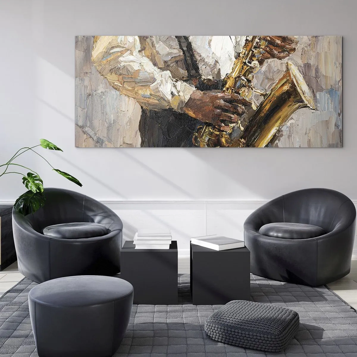 Schilderen op glas - Tijd om te solo te spelen - 120x50 cm