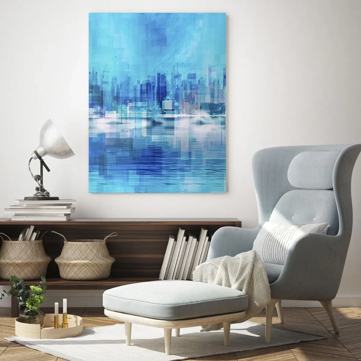 Schilderen op glas - Verdronken in het blauw - 50x70 cm