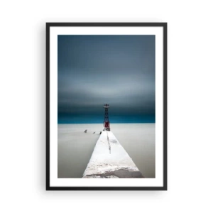 Poster in een zwarte lijst - Een vuurtoren aan het einde van de pier in minimalistische stijl - 50x70cm - Om de uitgestrektheid te ontmoeten - Moderne wanddecoratie voor woonkamer en slaapkamer ARTTOR