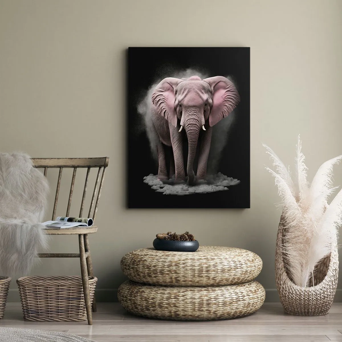 Schilderen op canvas - Denk niet aan een roze olifant! - 45x80 cm