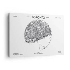 Schilderen op canvas - Een kaart van Toronto in minimalistische zwart-witstijl - 70x50cm - Anatomie van Toronto - Moderne wanddecoratie voor woonkamer en slaapkamer ARTTOR