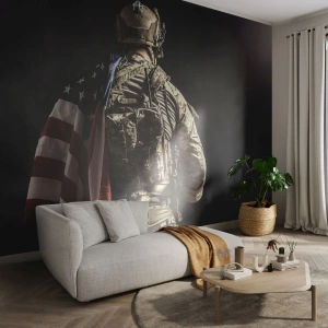 Fotobehang Premium Canvas - Dat is waarom - Soldaat, Amerikaanse vlag, Commando - 500x350 cm